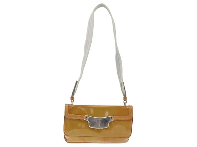 Borsa a tracolla PRADA in pelle vernice Giallo Argento Auth 180190 - vista 13