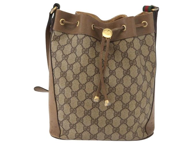 Borsa GUCCI GG Supreme Web Sherry Line PVC Beige Oro 41 02 034 Auth 181983 D'oro - vista 13