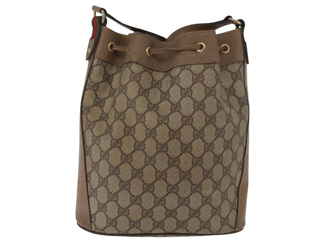 Borsa GUCCI GG Supreme Web Sherry Line PVC Beige Oro 41 02 034 Auth 181983 D'oro - vista 2
