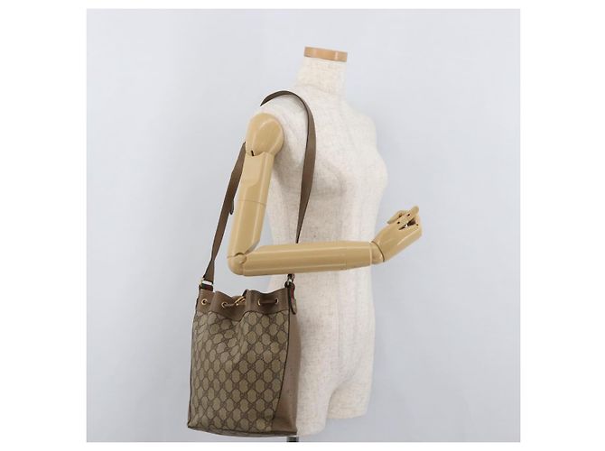 Borsa GUCCI GG Supreme Web Sherry Line PVC Beige Oro 41 02 034 Auth 181983 D'oro - vista 21