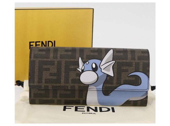 FENDI FENDI x FRGMT x POKMON Zucca Canvas Chain Wallet Mini Ryu Auth 167391SM Marrone Nero - vista 12