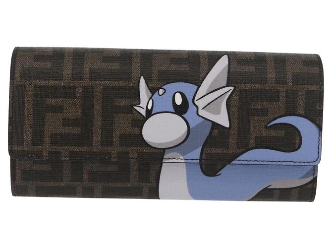 FENDI FENDI x FRGMT x POKMON Zucca Canvas Chain Wallet Mini Ryu Auth 167391SM Marrone Nero - vista 13
