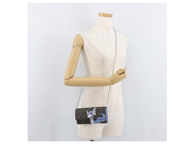 FENDI FENDI x FRGMT x POKMON Zucca Canvas Chain Wallet Mini Ryu Auth 167391SM Marrone Nero - vista 26