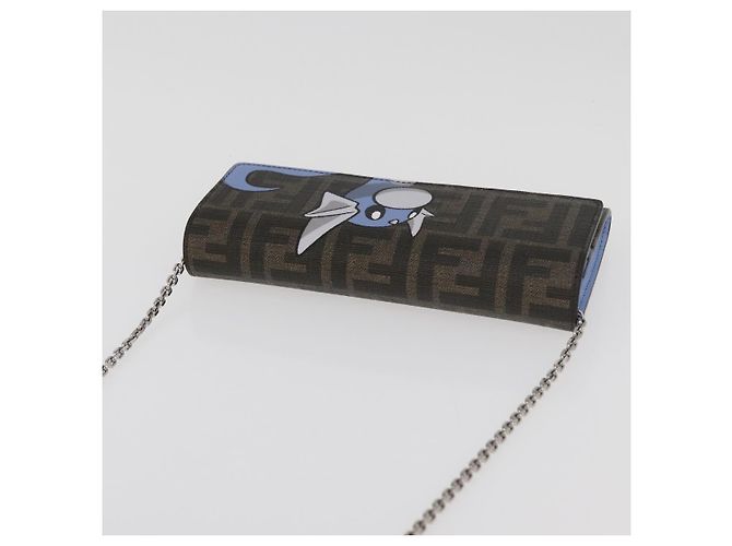 FENDI FENDI x FRGMT x POKMON Zucca Canvas Chain Wallet Mini Ryu Auth 167391SM Marrone Nero - vista 6