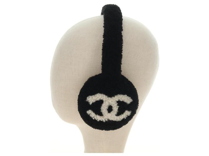 CHANEL COCO Paraorecchie in Tessuto e Lana Nero Bianco CC Autentico yk20385SAV - vista 4