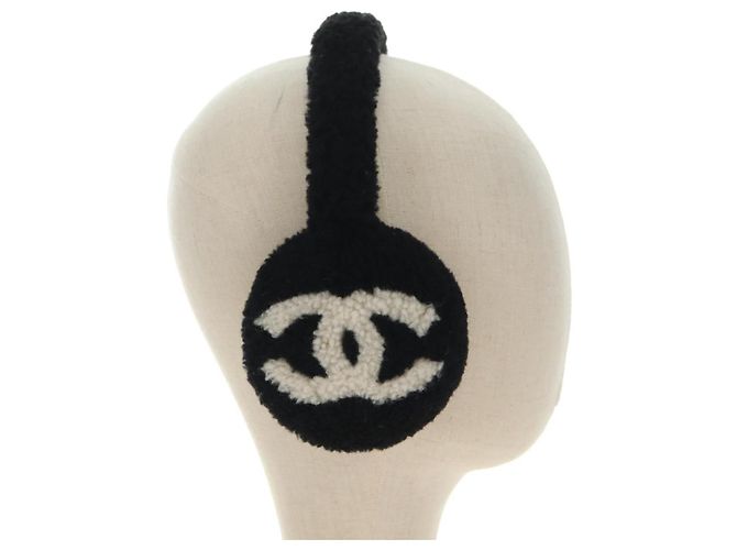 CHANEL COCO Paraorecchie in Tessuto e Lana Nero Bianco CC Autentico yk20385SAV - vista 5