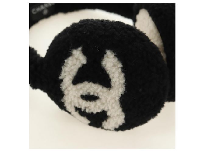 CHANEL COCO Paraorecchie in Tessuto e Lana Nero Bianco CC Autentico yk20385SAV - vista 6