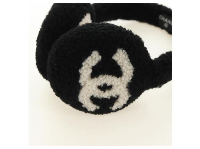 CHANEL COCO Paraorecchie in Tessuto e Lana Nero Bianco CC Autentico yk20385SAV - vista 8
