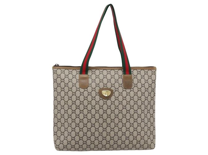 Borsa Tote GUCCI GG Plus Supreme Web Sherry Line PVC Beige Rosso Verde Auth 182365 - vista 13