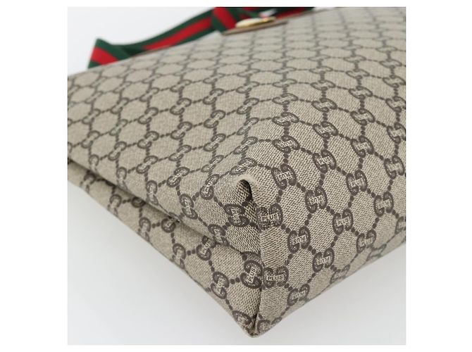 Borsa Tote GUCCI GG Plus Supreme Web Sherry Line PVC Beige Rosso Verde Auth 182365 - vista 14