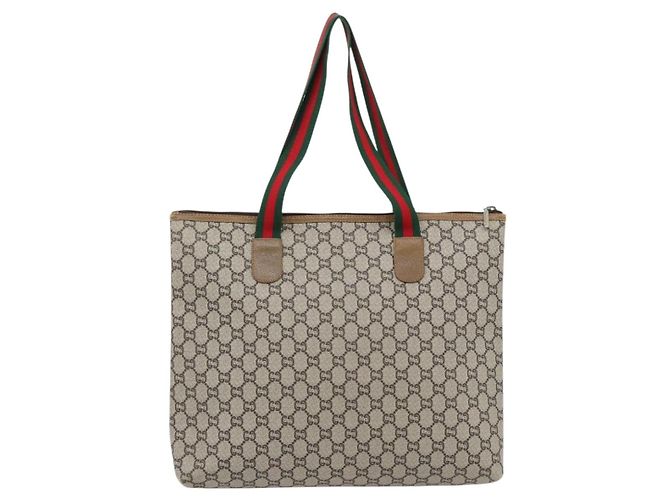 Borsa Tote GUCCI GG Plus Supreme Web Sherry Line PVC Beige Rosso Verde Auth 182365 - vista 2