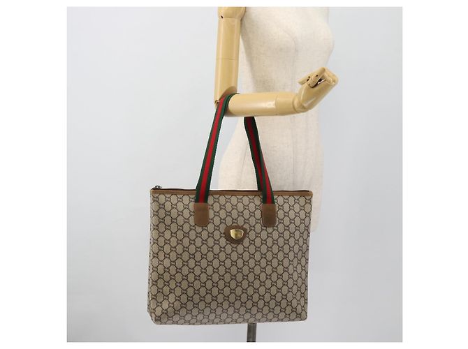 Borsa Tote GUCCI GG Plus Supreme Web Sherry Line PVC Beige Rosso Verde Auth 182365 - vista 20