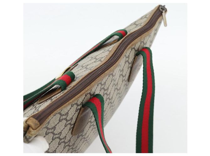 Borsa Tote GUCCI GG Plus Supreme Web Sherry Line PVC Beige Rosso Verde Auth 182365 - vista 6