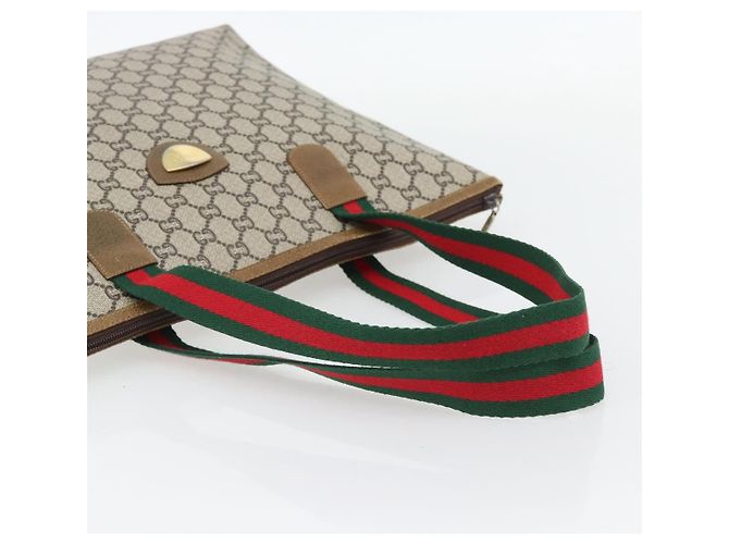 Borsa Tote GUCCI GG Plus Supreme Web Sherry Line PVC Beige Rosso Verde Auth 182365 - vista 7
