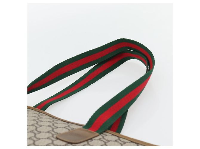 Borsa Tote GUCCI GG Plus Supreme Web Sherry Line PVC Beige Rosso Verde Auth 182365 - vista 8
