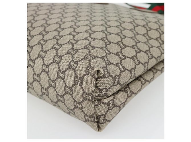 Borsa Tote GUCCI GG Plus Supreme Web Sherry Line PVC Beige Rosso Verde Auth 182365 - vista 9