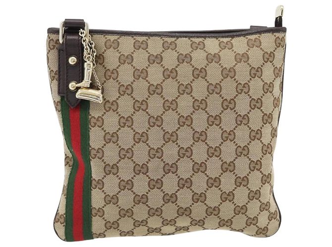 Borsa a tracolla GUCCI GG Canvas Web Sherry Line Beige Oro Rosso 144388 Auth 182113A D'oro - vista 13