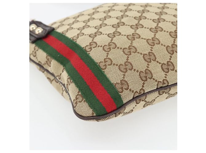 Borsa a tracolla GUCCI GG Canvas Web Sherry Line Beige Oro Rosso 144388 Auth 182113A D'oro - vista 14