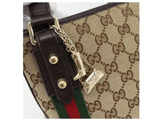 Borsa a tracolla GUCCI GG Canvas Web Sherry Line Beige Oro Rosso 144388 Auth 182113A D'oro - vista 17