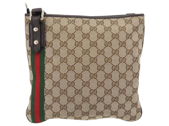 Borsa a tracolla GUCCI GG Canvas Web Sherry Line Beige Oro Rosso 144388 Auth 182113A D'oro - vista 2