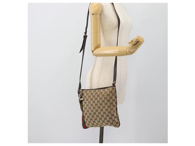 Borsa a tracolla GUCCI GG Canvas Web Sherry Line Beige Oro Rosso 144388 Auth 182113A D'oro - vista 23