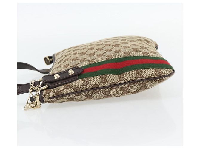 Borsa a tracolla GUCCI GG Canvas Web Sherry Line Beige Oro Rosso 144388 Auth 182113A D'oro - vista 3