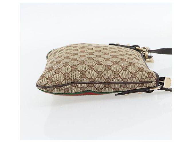 Borsa a tracolla GUCCI GG Canvas Web Sherry Line Beige Oro Rosso 144388 Auth 182113A D'oro - vista 4