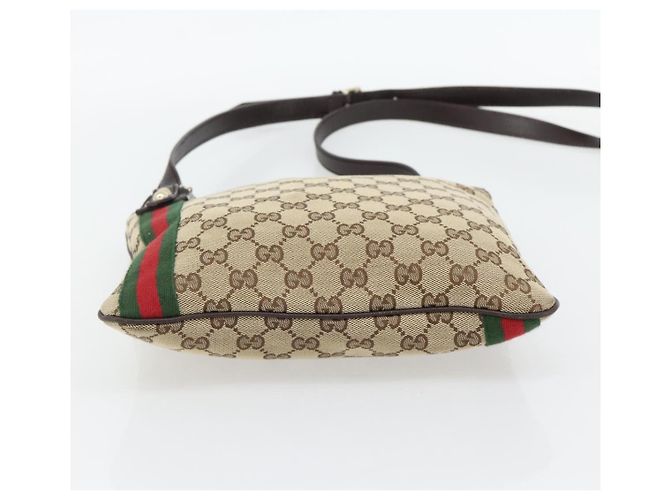 Borsa a tracolla GUCCI GG Canvas Web Sherry Line Beige Oro Rosso 144388 Auth 182113A D'oro - vista 5