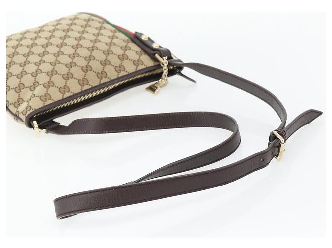 Borsa a tracolla GUCCI GG Canvas Web Sherry Line Beige Oro Rosso 144388 Auth 182113A D'oro - vista 7