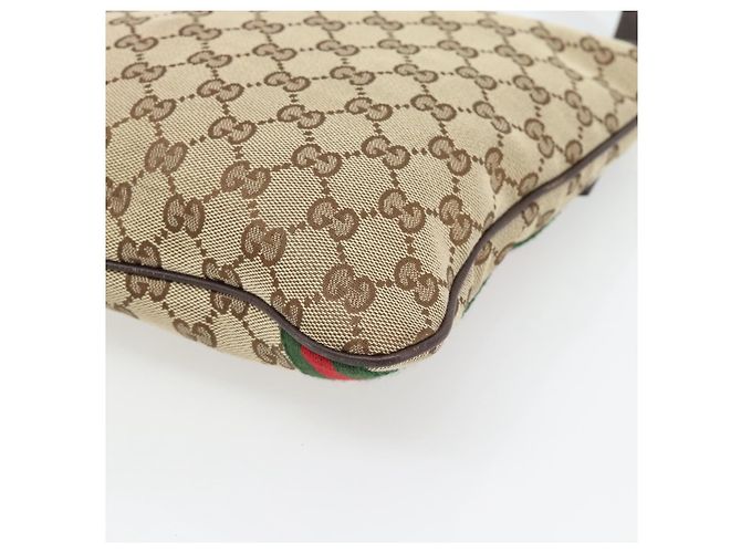Borsa a tracolla GUCCI GG Canvas Web Sherry Line Beige Oro Rosso 144388 Auth 182113A D'oro - vista 9