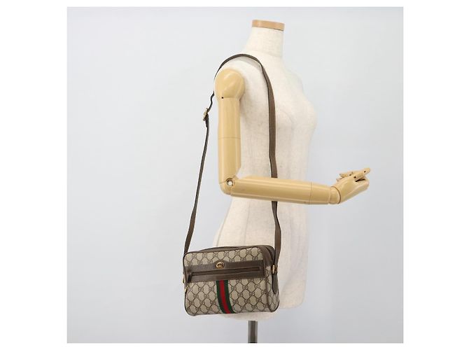 Borsa GUCCI GG Supreme Web Sherry Line PVC Beige Oro 56 02 004 Auth 181982 D'oro - vista 21