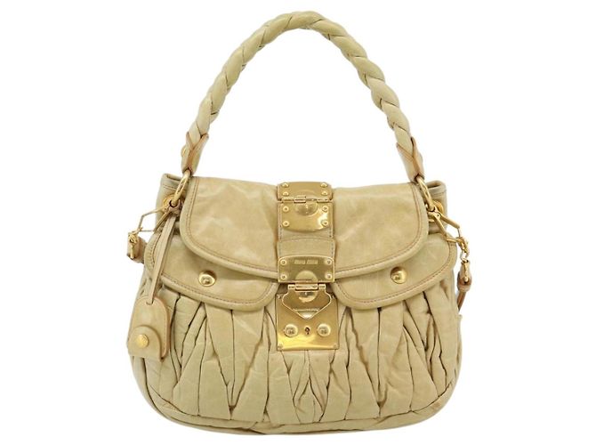 Bolsa Miu Miu Matelasse de couro 2way Yellow Gold Auth 182016V Dourado Amarelo - vista 13