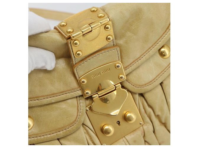 Bolsa Miu Miu Matelasse de couro 2way Yellow Gold Auth 182016V Dourado Amarelo - vista 19