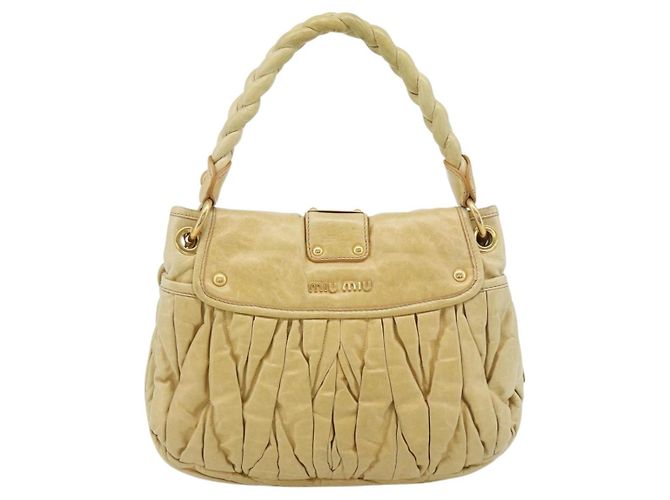 Bolsa Miu Miu Matelasse de couro 2way Yellow Gold Auth 182016V Dourado Amarelo - vista 2