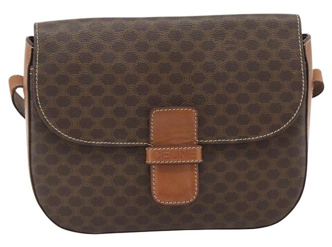 Céline Borsa a Spalla CELINE Macadam Canvas PVC Pelle Marrone Oro Auth ka4468 D'oro - vista 13