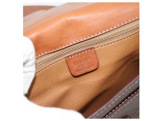 Céline Borsa a Spalla CELINE Macadam Canvas PVC Pelle Marrone Oro Auth ka4468 D'oro - vista 18