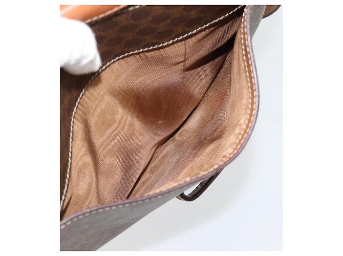 Céline Borsa a Spalla CELINE Macadam Canvas PVC Pelle Marrone Oro Auth ka4468 D'oro - vista 22