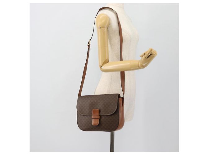 Céline Borsa a Spalla CELINE Macadam Canvas PVC Pelle Marrone Oro Auth ka4468 D'oro - vista 23