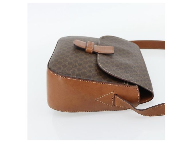 Céline Borsa a Spalla CELINE Macadam Canvas PVC Pelle Marrone Oro Auth ka4468 D'oro - vista 4