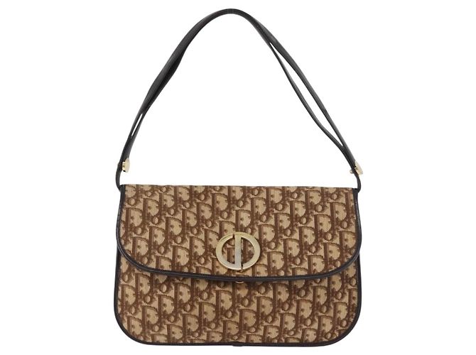 Borsa a Spalla Christian Dior Trotter Canvas Beige Oro Auth 182811 D'oro - vista 13