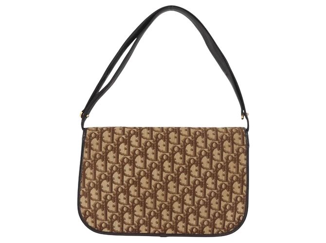 Borsa a Spalla Christian Dior Trotter Canvas Beige Oro Auth 182811 D'oro - vista 2