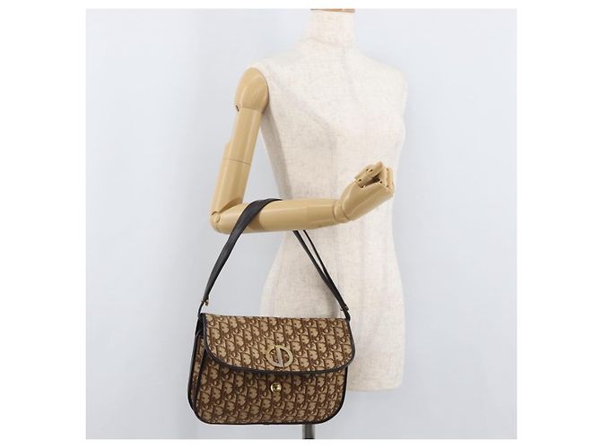 Borsa a Spalla Christian Dior Trotter Canvas Beige Oro Auth 182811 D'oro - vista 24