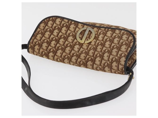 Borsa a Spalla Christian Dior Trotter Canvas Beige Oro Auth 182811 D'oro - vista 6
