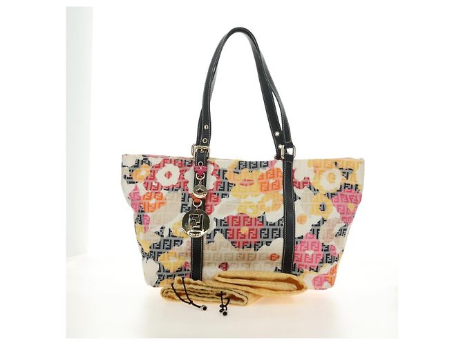 Borsa Tote FENDI Zucchino Canvas Multicolor Oro Auth 181617SAV Multicolore D'oro - vista 12