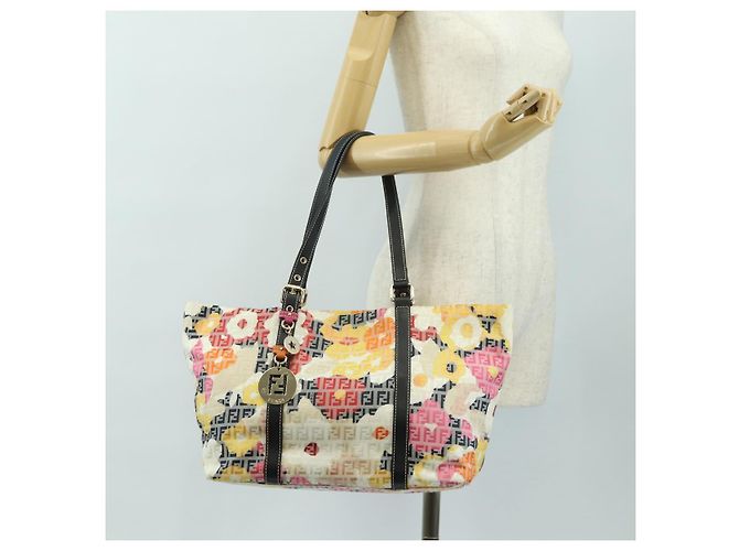 Borsa Tote FENDI Zucchino Canvas Multicolor Oro Auth 181617SAV Multicolore D'oro - vista 24