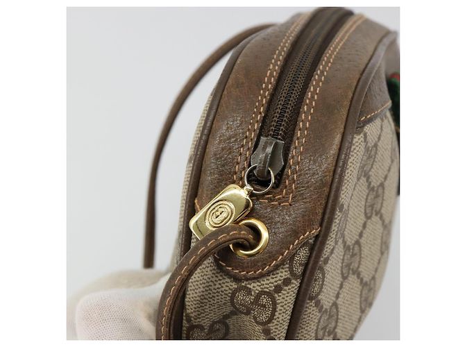 Borsa GUCCI GG Supreme Web Sherry Line PVC Beige Oro 89 02 066 Auth BA12995 D'oro - vista 10