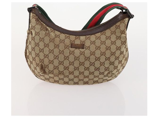 GUCCI GG Canvas Web Sherry Line Tasche Canvas 3 Set Beige Red black Auth 181811 Schwarz Rot - Ansicht 17