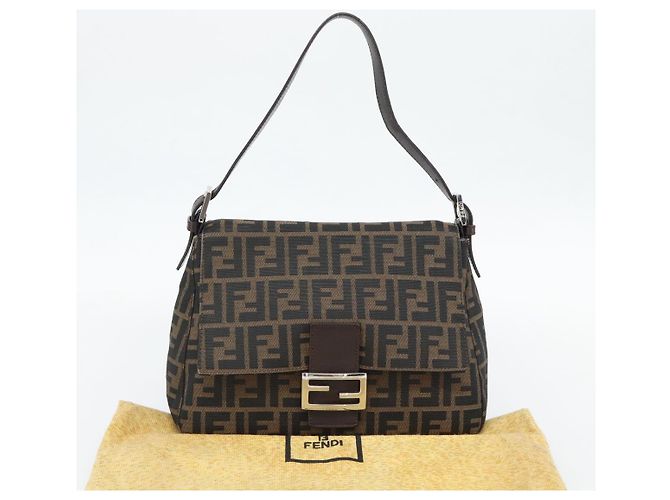 FENDI Zucca Canvas Mamma Baguette Borsa a Spalla Nero Marrone Auth 181898V - vista 12