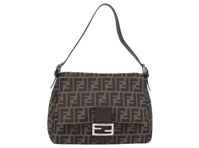FENDI Zucca Canvas Mamma Baguette Borsa a Spalla Nero Marrone Auth 181898V - vista 13