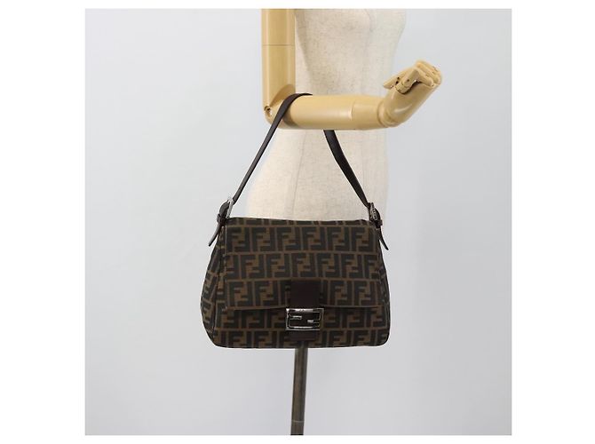 FENDI Zucca Canvas Mamma Baguette Borsa a Spalla Nero Marrone Auth 181898V - vista 23